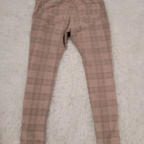 Pink High waist Checked Checkered stretchy pant legging - Jersey treggings - Picture 3 of 4